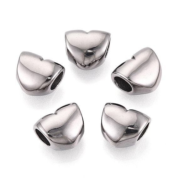 304 бусины европейского стиля из нержавеющей стали с крупными отверстиями, сердце