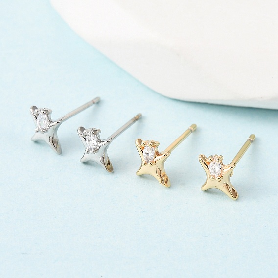 Серьги-гвоздики из латуни с прозрачным фианитом и прозрачным фианитом