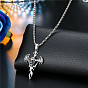Men's Punk Stainless Steel Sweater Chain with Cross and Skull Pendant Necklace