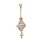 Brass Macrame Pouch Empty Stone Holder Cross Pendant Decoration, with 304 Stainless Steel Clasps