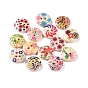 2-Hole Printed Wooden Buttons, for Sewing Crafting, Flat Round with Mixed Flower Pattern, Dyed