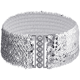 Блестящие пайетки широкие эластичные пояса для платья, Эластичные цепочные ремни из сплава для украшения женщин, платина