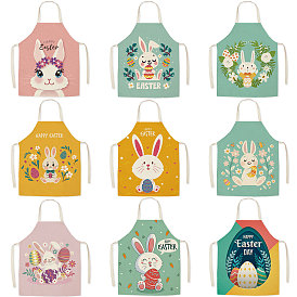 Cute Easter Egg Rabbit Pattern Polyester Sleeveless Apron, with Double Shoulder Belt, for Household Cleaning Cooking