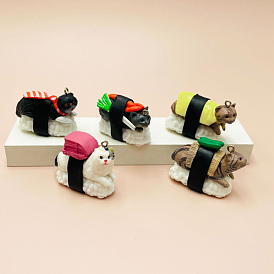 Pendentifs en plastique de bande dessinée de PVC, avec boucles en fer couleur platine, pour la fabrication de porte-clés bricolage, chat sushi charmes