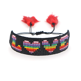 Friendship Word LOVE Loom Pattern Seed Beads Bracelets for Women, Adjustable Tassel Nylon Cord Braided Bead Bracelets