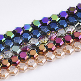 Electroplate Glass Beads Strands, Faceted, Hexagon