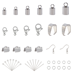 Unicraftale DIY 304 Stainless Steel Finding Kits, Including Cord Ends & Lobster Claw Clasps & Open Jump Rings & Eye Pin & Flat Head Pins & Ribbon Crimp Ends & Earring Hooks
