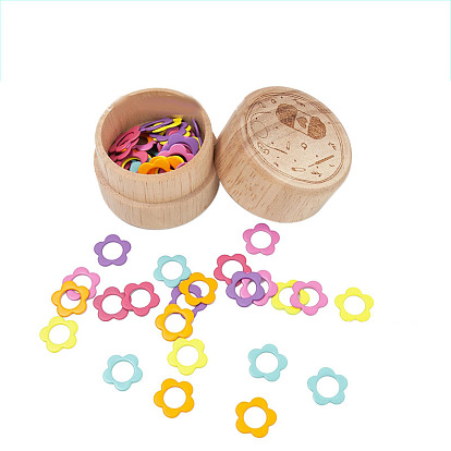Spray Painting Alloy Knitting Stitch Marker Ring, Flower, with Wooden Storage Box