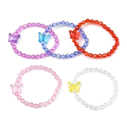 Pulseras de niños de cuentas acrílicas transparentes, redonda y la mariposa