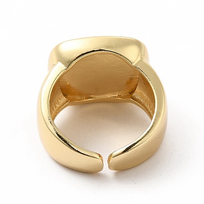 Natural Shell Rectangle Open Cuff Ring, Brass Jewelry for Women