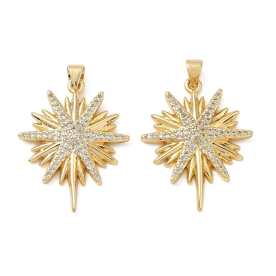 Brass Micro Pave Clear Cubic Zirconia Pendants, Star Charms