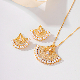 Комплекты из латунных подвесок-вееров и серег-гвоздиков с микропаве из прозрачных кубических цирконий для женщин