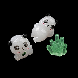 Luminous Resin Bamboo/Panda Ornament, Glow in the Dark Minifigure Cartoon Display Decoration