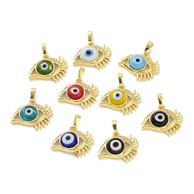 Brass Micro Pave Cubic Zirconia Pendants, with Handmade Evil Eye Lampwork, Eye Charm, Real 18K Gold Plated