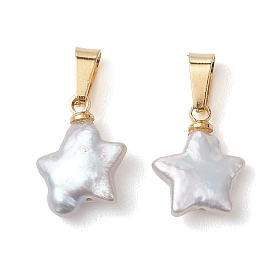 Подвески в виде звезд из натурального барочного жемчуга кеши с защелкивающимися креплениями из нержавеющей стали., белые