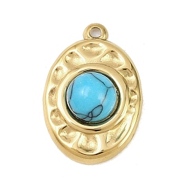 303 нержавеющая сталь с подвесками из синтетической бирюзы, овальные амулеты, золотые, ионное покрытие (ip)
