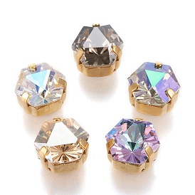 Cose en el rhinestone, diamantes de imitación de cristal, Con ajustes de puntas de latón en tono dorado., accesorios de prendas de vestir, hexágono