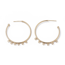 Brass Stud Earring Findings, Half Hoop Earrings, with Loop, Ring