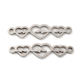 201 Stainless Steel Connector Charms, Triple Heart Links
