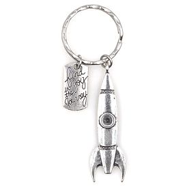 Keychain, with Iron Key Ring, 304 Stainless Steel Jump Rings, Alloy Rocket & Find Joy in the Journey Message Charms