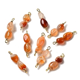 Natural Agate Connector Charms, Nuggets Links with Real 18K Gold Plated Brass Double Loops