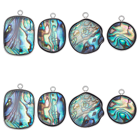 8 шт. 4 стили 304 подвески из натуральной ракушки пауа из нержавеющей стали, цвет нержавеющей стали