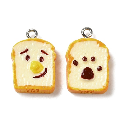 Opaque Resin Imitation Food Pendants, Bread Charms with Platinum Tone Iron Loops