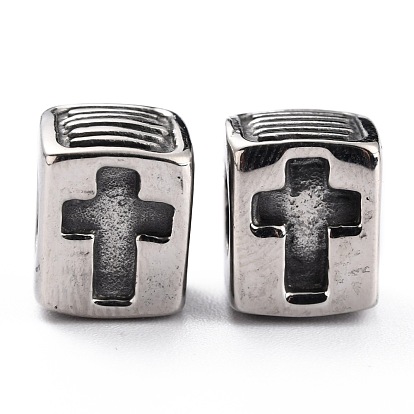 304 Stainless Steel Beads, European Style Beads, Large Hole Beads, Cuboid with Cross