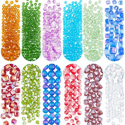 1410GPcs 12 Style Mixed Style Glass Beads, Rondelle & Round & Cube & Bicone