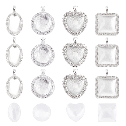 DIY Pendant Making Kits, include Alloy Rhinestone Pendant Cabochon Settings and Transparent Glass Cabochons, Mixed Shapes