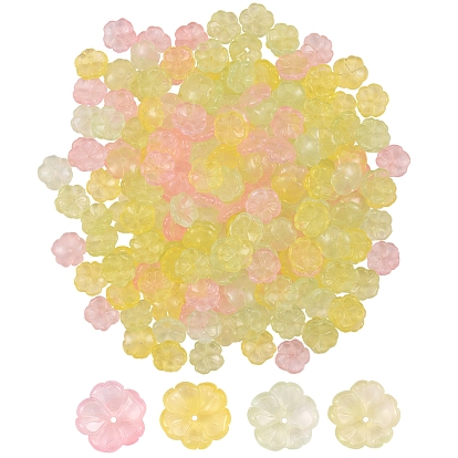 200Pcs 4 Colors Transparent Spray Painted Imitation Jade Glass Beads, Flower