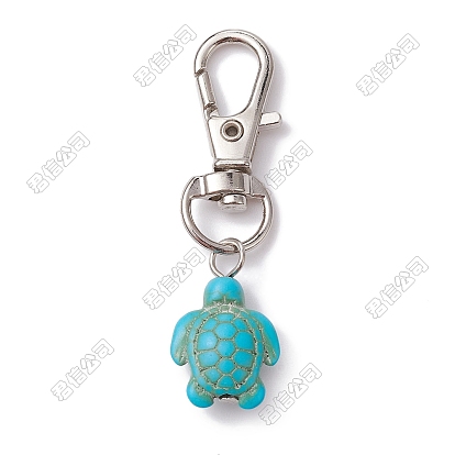 Décorations pendantes en turquoise synthétique teinte, avec un alliage pivotant homard fermoirs griffe, tortue