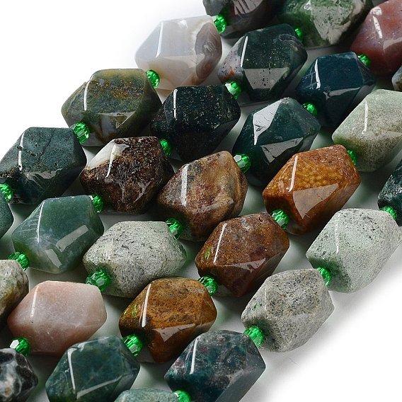 Natural Indian Agate Beads Strands, with Seed Beads, Faceted, Rhombus