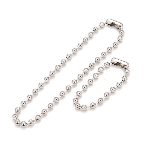 304 Stainless Steel Ball Chain Necklace & Bracelet Set, Jewelry Set with Ball Chain Connecter Clasp for Women