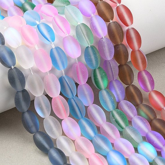 Нити из окрашенных синтетических бусин лунного камня, овальные, матовые