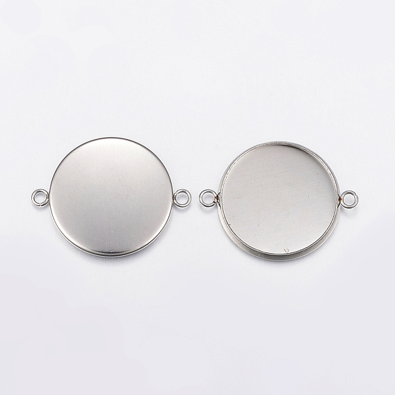 Ion Plating(IP) 304 Stainless Steel Cabochon Connector Settings, Plain Edge Bezel Cups, Flat Round