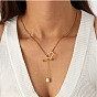 Adjustable Plastic Imitation Pearl Teardrop Tassel 304 Stainless Steel Heart OT Clasps Lariat Necklaces for Women, White