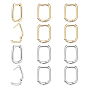 6Pairs 2 Colors Brass Huggie Hoop Earrings, Rectangle