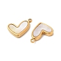 Ion Plating(IP) 304 Stainless Steel Charms, with White Shell, Heart Charm