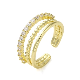 Brass with Cubic Zirconia Rings, Real 18K Gold Plated, Double Layer