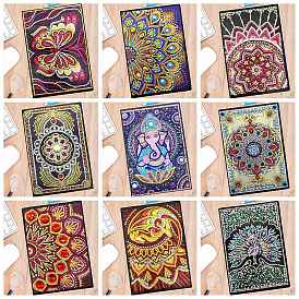 DIY Mandala Pattern Diamond Painting Notebook Kits, Including Resin Rhinestones, Pen, Tray & Glue Clay