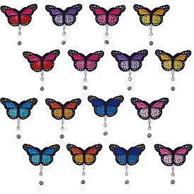 Nbeads 8Pcs 8 Color Polyester Butterfly Badge Reel, Retractable Badge Holder, with Iron Alligator Clip, Lightweight & Easy Retracting
