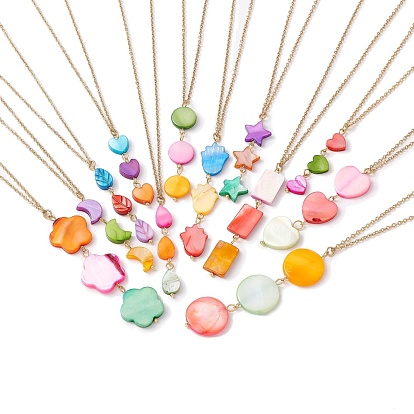 Natural Shell Pendant Necklace with 304 Stainless Steel Chains for Women, Golden, Mixed Shape