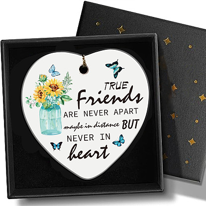 Подвесные украшения из печатного фарфора, с веревкой и коробкой, сердце