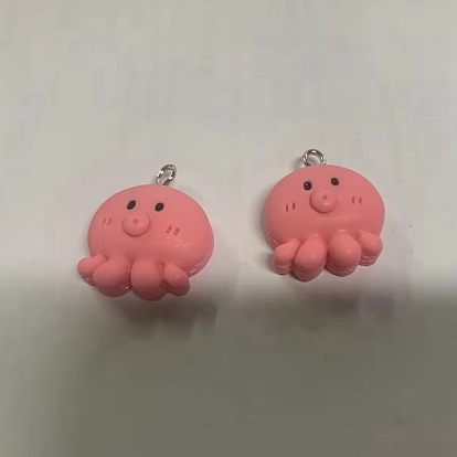 Opaque Resin Pendants, Octopus Charm, with Platinum Tone Iron Loops