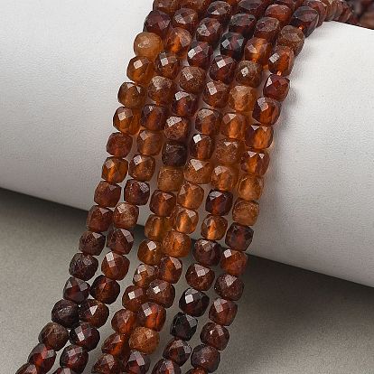 Нити из натуральных гранатовых бусин с градиентным цветом, граненые, кубические
