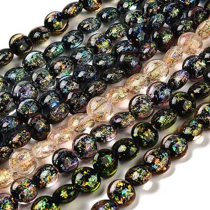 Нити стеклянных бусин из дихроичной фольги ручной работы, плоско-круглые