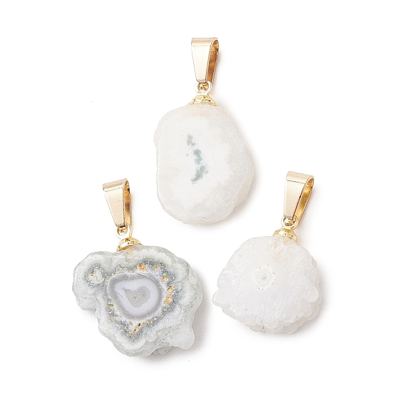 Подвески из натурального агатового среза с друзой в форме подсолнечника., подвески-шармы Nuggets с защелками из нержавеющей стали, белые