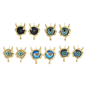 Rack Plating Eye Brass Stud Earrings, with Glass, Cadmium Free & Lead Free, Long-Lasting Plated, Real 18K Gold Plated