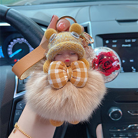Cute Fox Plaid Bow Keychain for Valentine's Day Gift